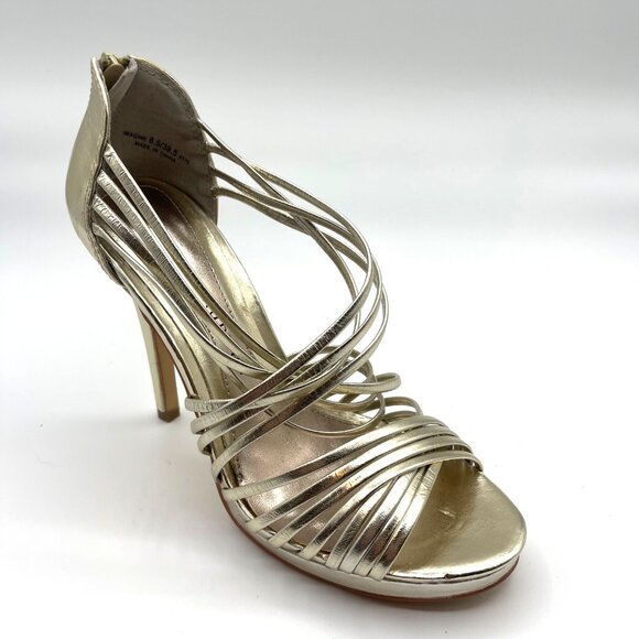 Chinese Laundry Gold Strappy Heels with Zippered Back Size 8.5M - Picture 1 of 7